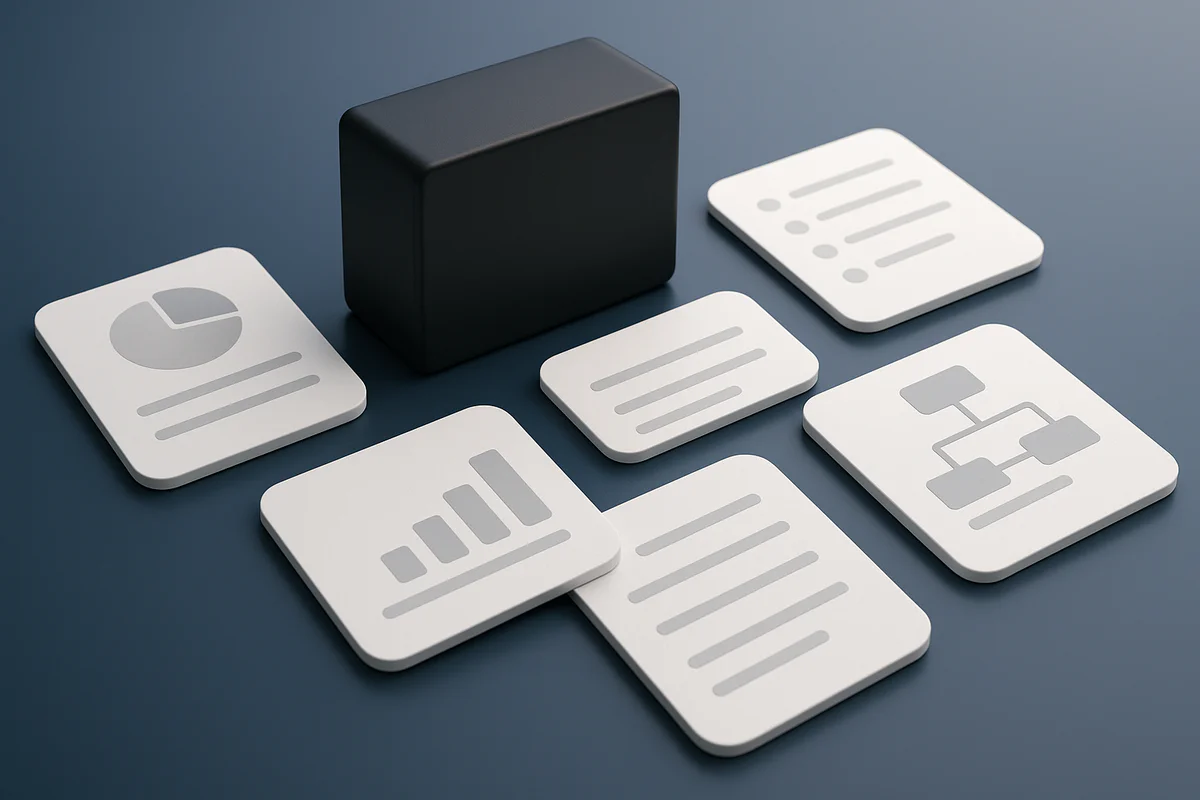 Representación abstracta de transformación de datos desordenados en estrategias claras y estructuradas para marketing y ventas.