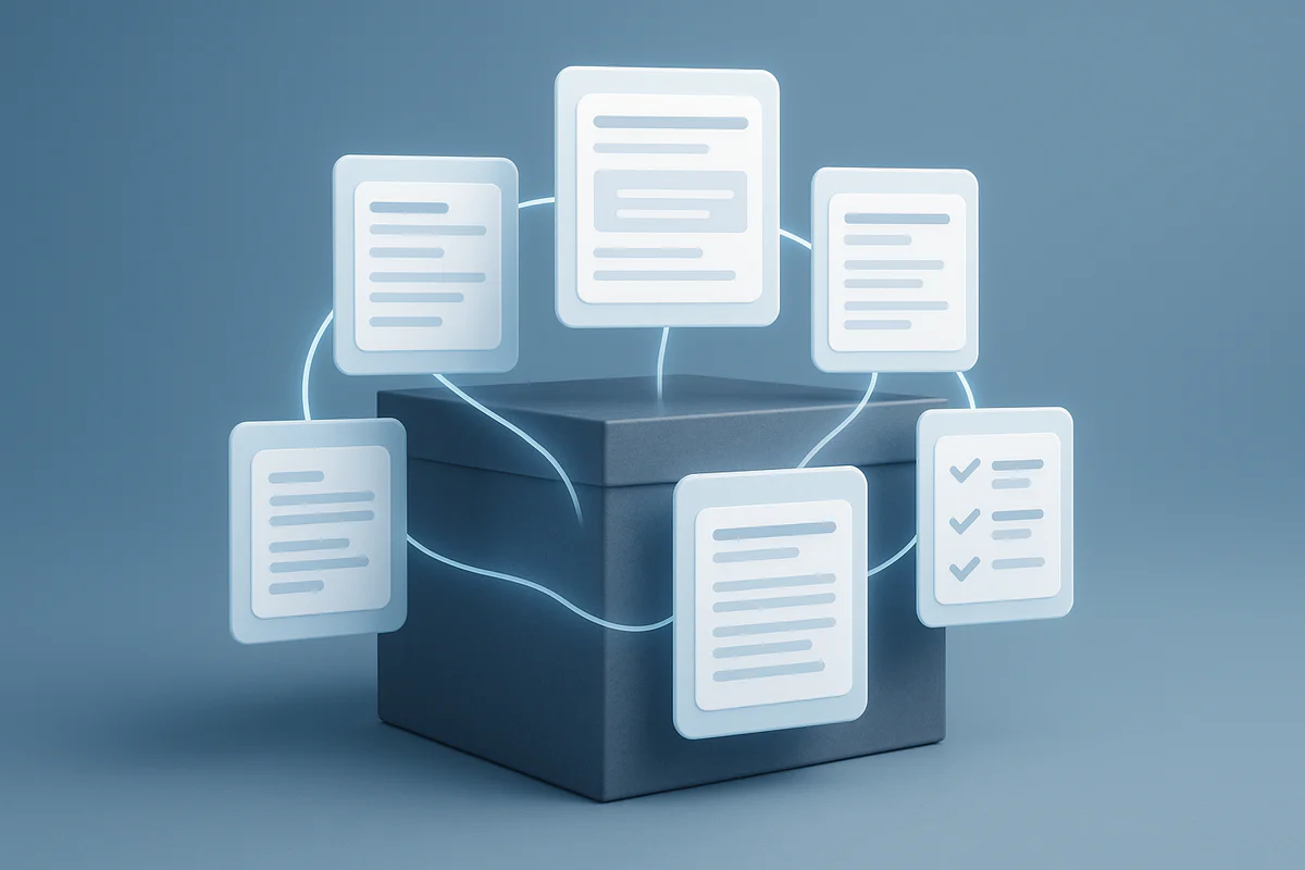 Imagen abstracta que simboliza la transformación de mensajes y análisis desorganizados a resultados claros y optimizados en marketing digital