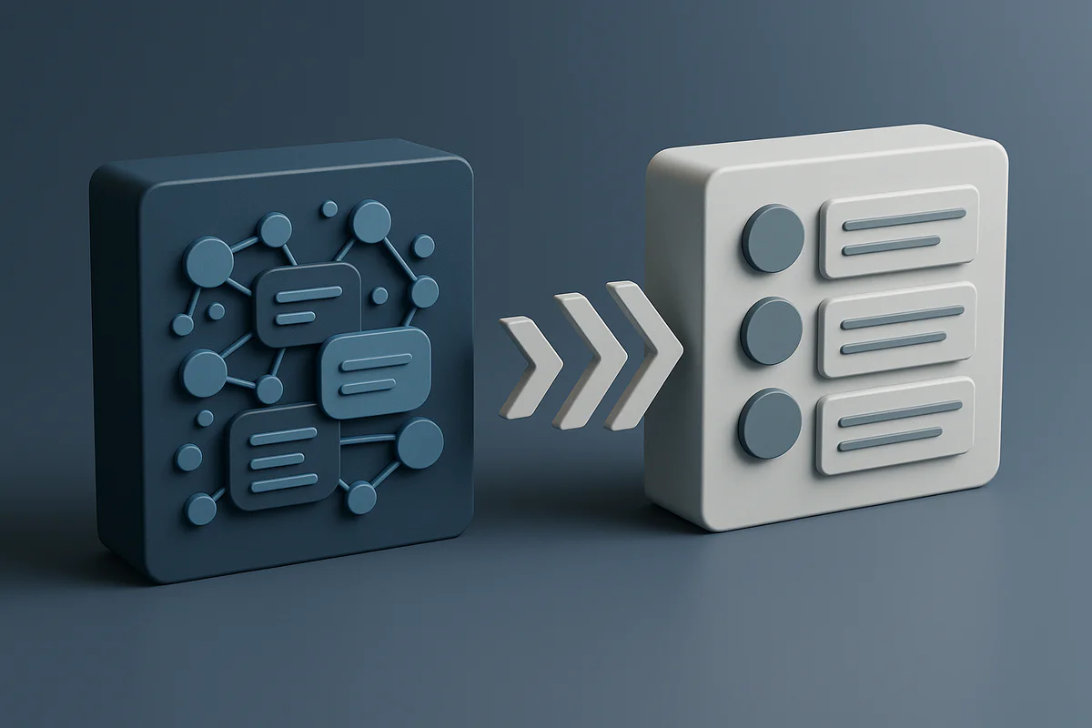 Abstract transformation from chaotic data to structured market insights and product opportunities in a modern digital style