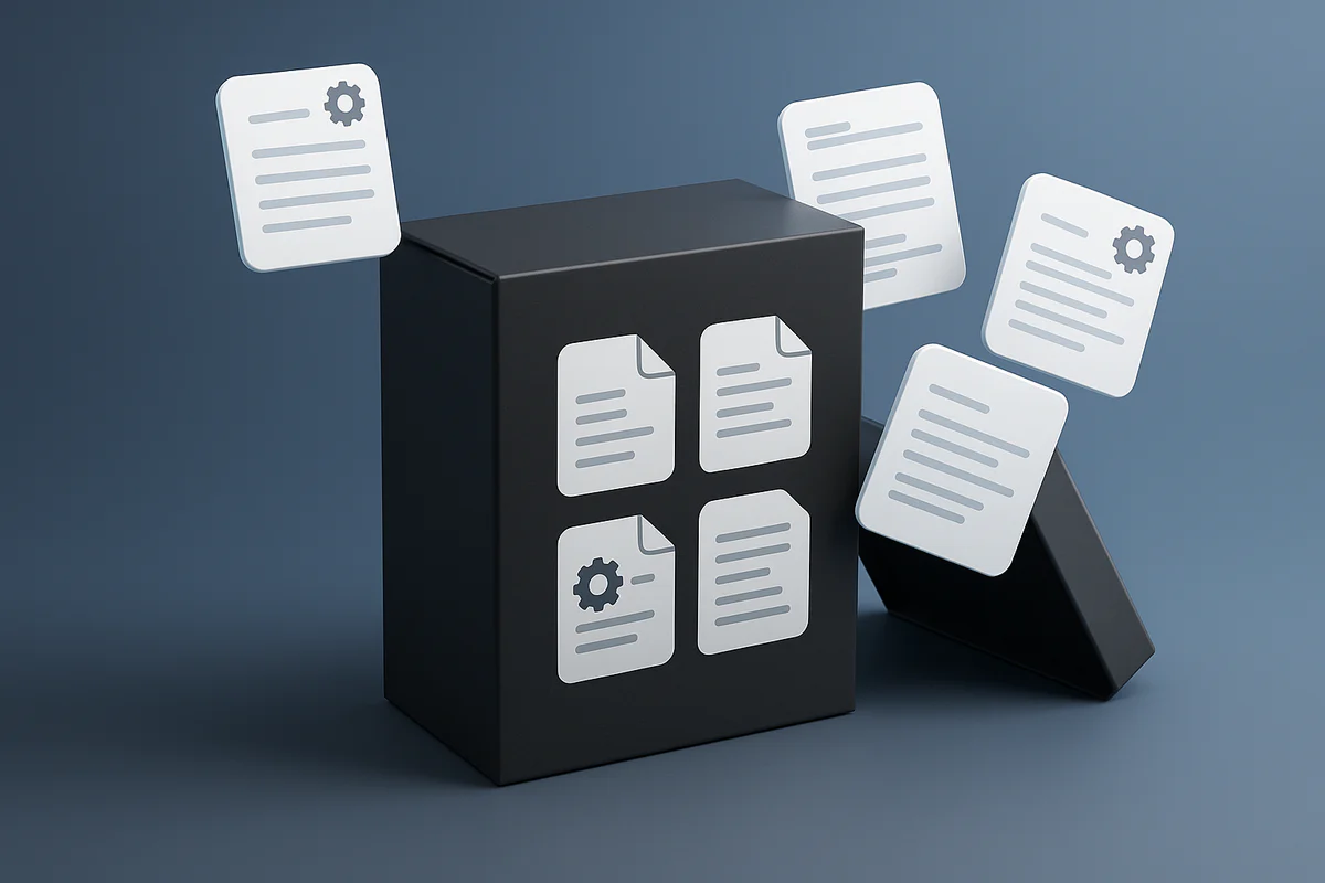 Abstrakte Visualisierung von technischer Fehleranalyse und stabilen Workflows mit geordneten Strukturen und klaren Flüssen