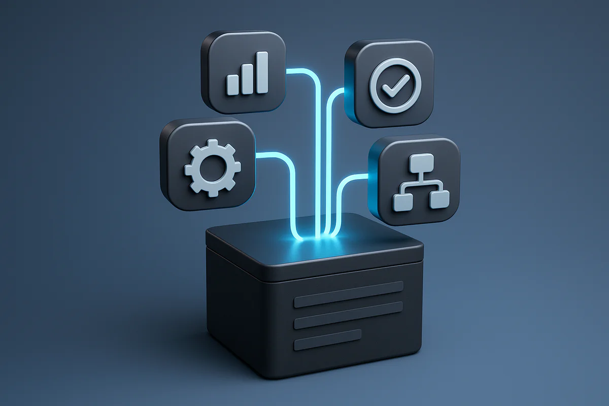 Abstrakte Illustration von chaotischen Prozessen, die sich in strukturierte, automatisierte Workflows verwandeln