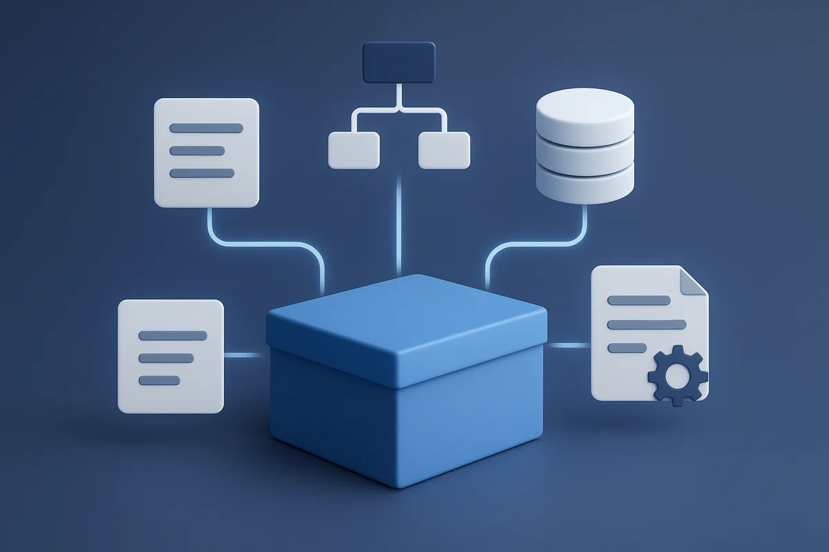 Ilustración abstracta que muestra la transformación de procesos digitales desordenados en flujos automatizados y optimizados, simbolizando análisis y control.