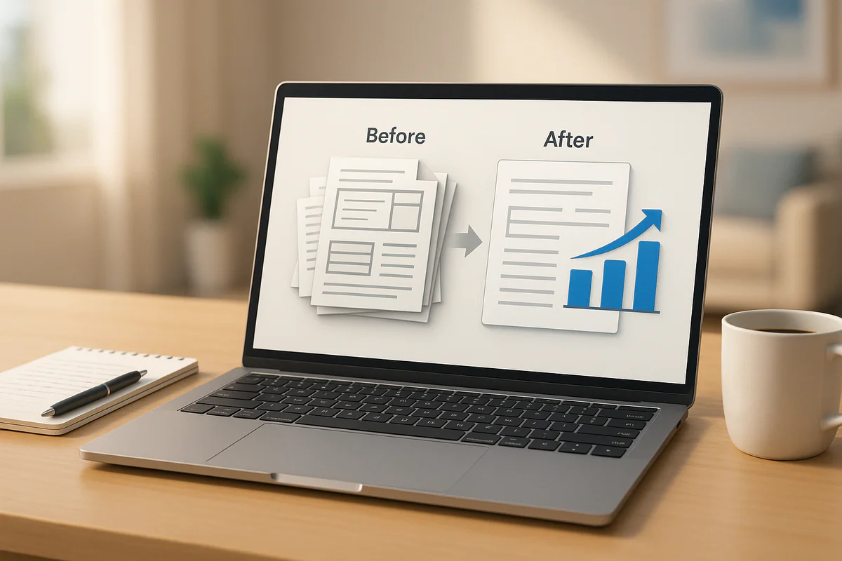 Moderner Arbeitsplatz mit Laptop und Analyse-Software