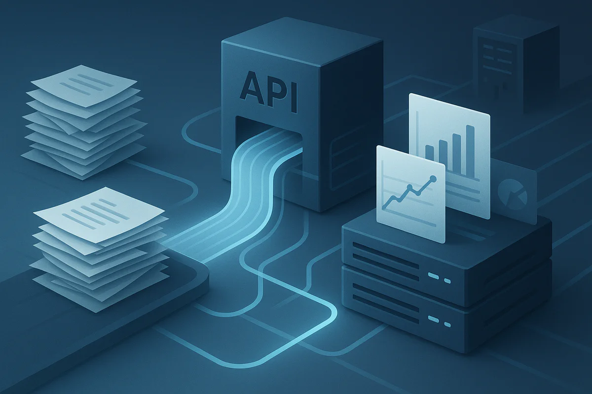 Abstrakte Darstellung einer API-Integration mit Datenflüssen