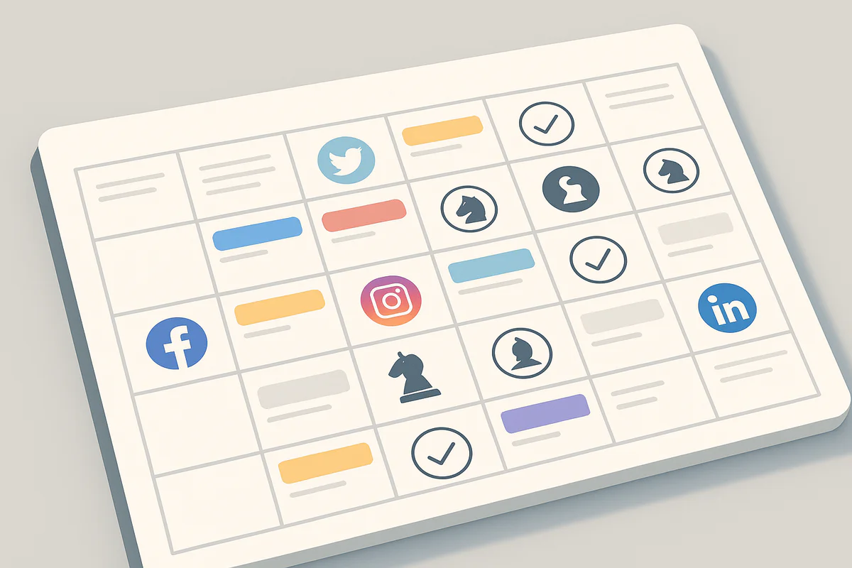 Moderner Social Media Content Kalender mit farbigen Markierungen