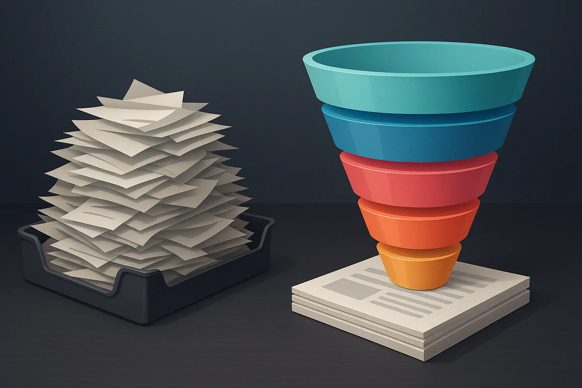 Stilisiertes Verkaufsfunnel-Diagramm mit fünf Schritten