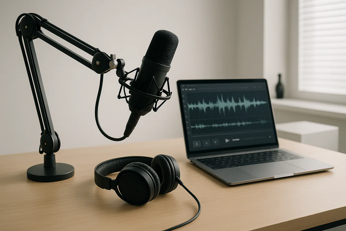 Tonstudio mit Podcast-Equipment