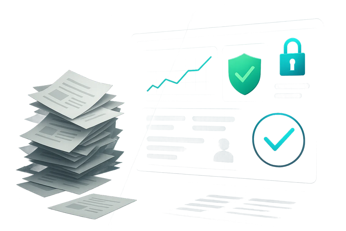 Illustration eines Dashboards zur Vertrauensanalyse mit Symbolen für Sicherheit