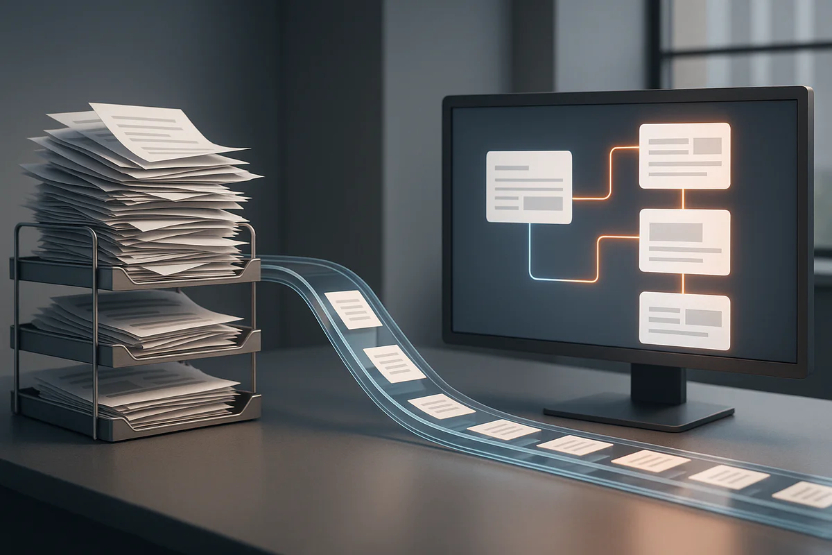 Modernes Büro mit KI-Software auf Bildschirm